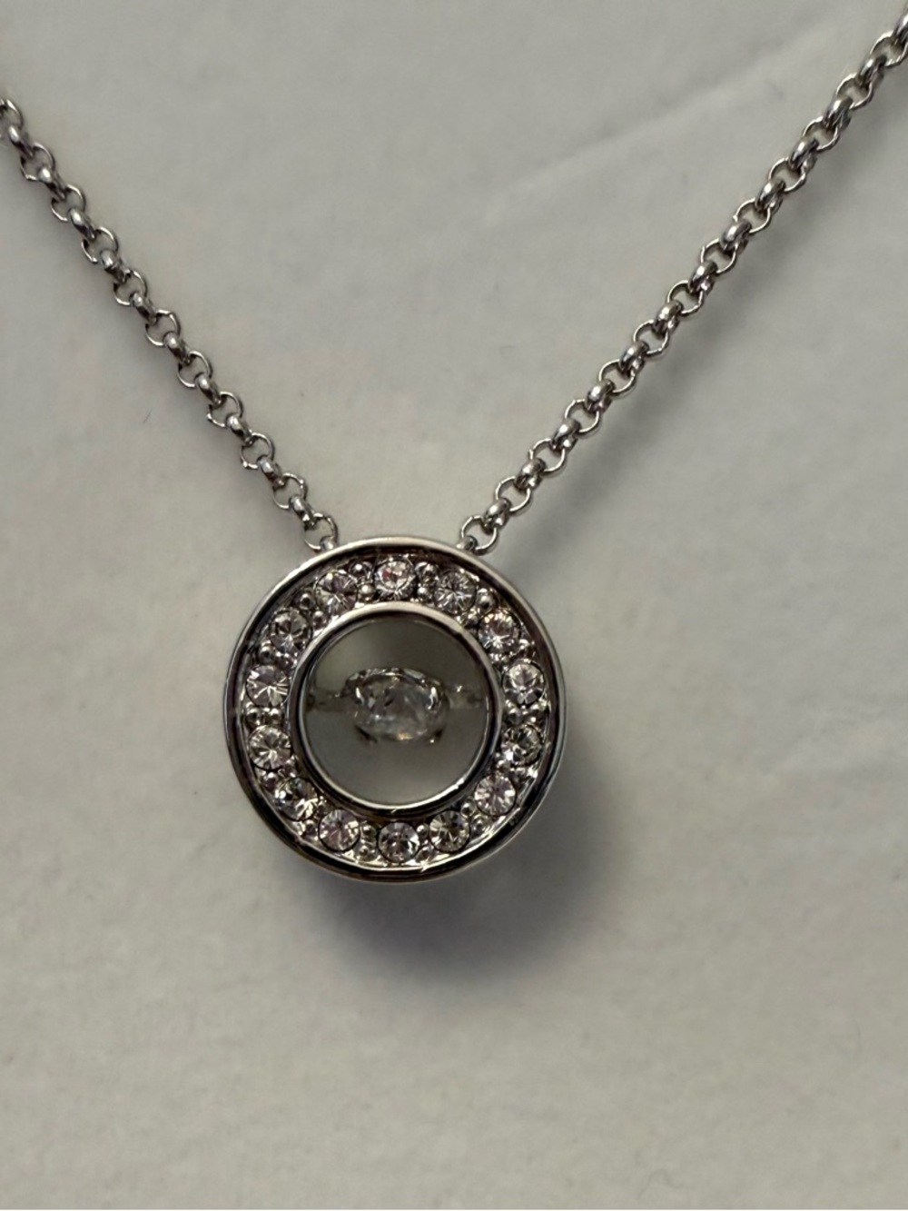Silver Crystal Circle Pendant Necklace